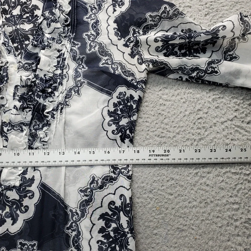 New York & Company Sheer Cover-up Overshirt Women's S Multi Geometric 3/4 Sleeve - Picture 4 of 8